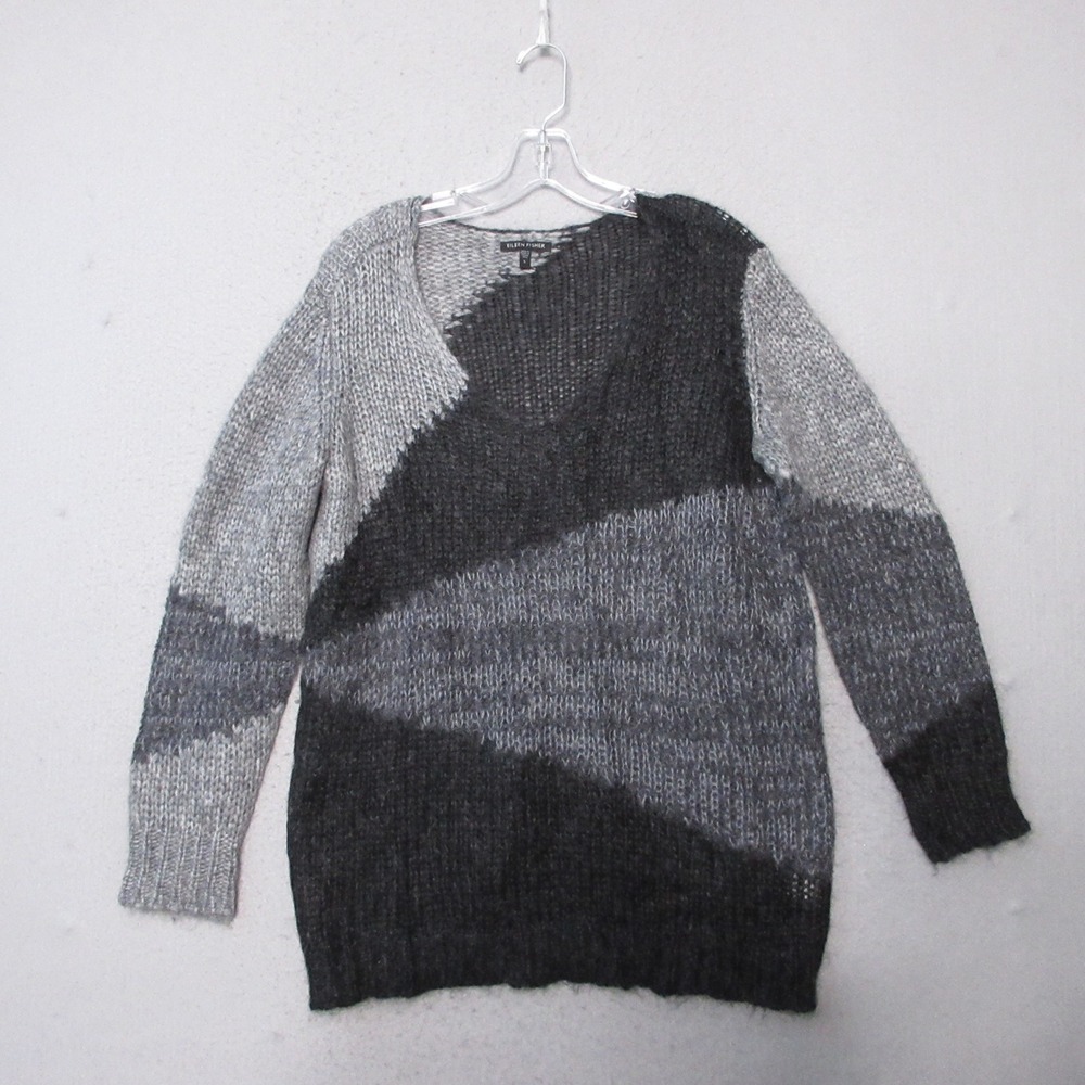Eileen Fisher Sweater Mohair Wool Cashmere Colorblock Luxury Minimalist Oversize